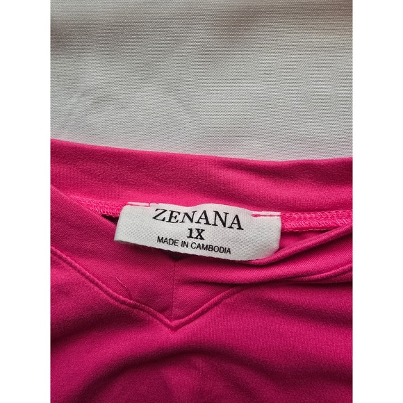 Zenana Women's 1X Hot Pink V-Neck Short Sleeve Hi-Low Tunic Top - Picture 3 of 5